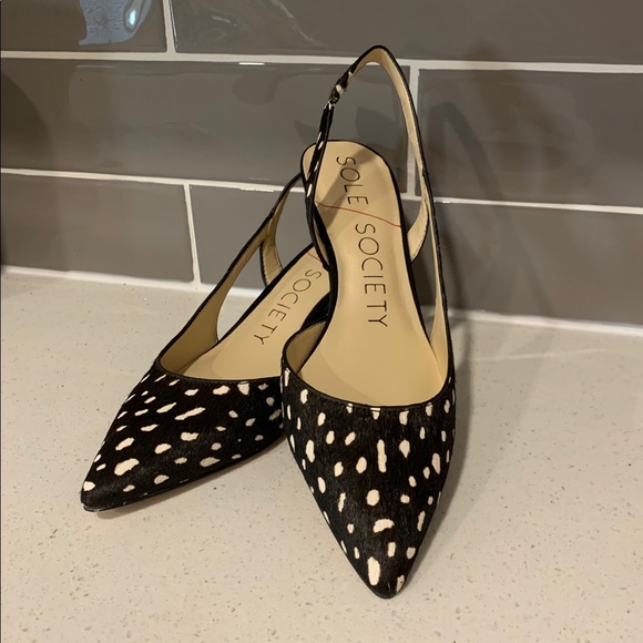 Sole Society Shoes - Sole Society Black Cream Spotted Haircalf Heels